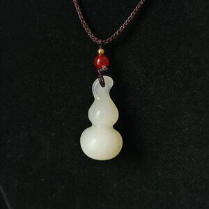 Hand-Carved Natural Icy Translucent Jade Gourd Pendant
